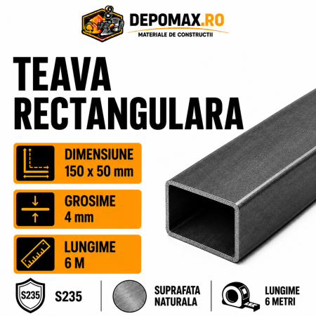 Teava rectangulara 150 x 50 x 4 mm, 6 metri